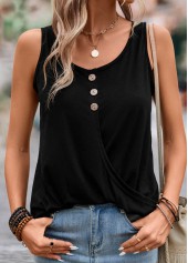 Button Black Lightweight Scoop Neck Tank Top