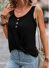 Button Black Lightweight Scoop Neck Tank Top