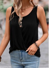 Button Black Lightweight Scoop Neck Tank Top