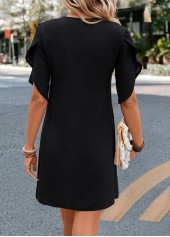 Patchwork Short A Line V Neck Black Dress