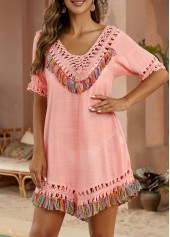 Patchwork Pink V Neck Cover Up