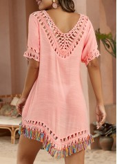 Patchwork Pink V Neck Cover Up