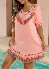 Patchwork Pink V Neck Cover Up