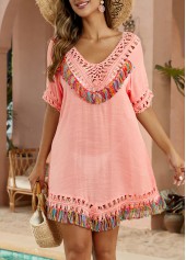 Patchwork Pink V Neck Cover Up