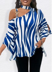 Zebra Stripe Print Chain Blue T Shirt