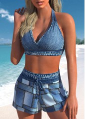High Waisted Tie Denim Blue Bikini Set