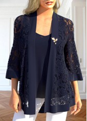 Two Piece Navy 3/4 Sleeve Cardigan and Tank Top