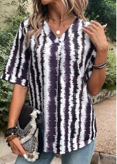 Striped Patchwork Multi Color V Neck Blouse