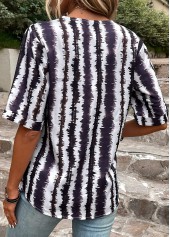 Striped Patchwork Multi Color V Neck Blouse