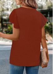 Brick Red Round Neck Button T Shirt