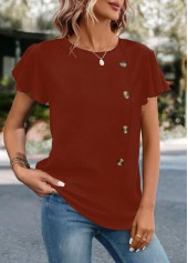 Brick Red Round Neck Button T Shirt