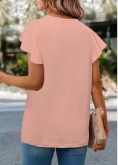 Pink Round Neck Short Sleeve Button T Shirt