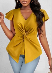 V Neck Twist Ginger Short Sleeve T Shirt