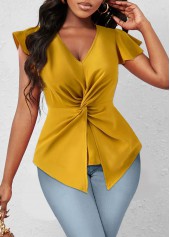 V Neck Twist Ginger Short Sleeve T Shirt