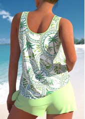 Mid Waisted Tropical Plants Print Asymmetry Tankini Set