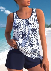 Mid Waisted Marine Life Print Bowknot Tankini Set