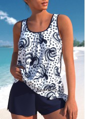 Mid Waisted Marine Life Print Bowknot Tankini Set