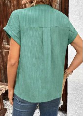 Green V Neck Short Sleeve Button T Shirt