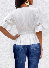 White V Neck Half Sleeve Patchwork T Shirt