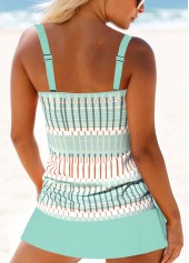 Light Green Geometric Print Circular Ring Tankini Set