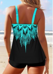 Ombre Double Straps Cyan Tankini Set