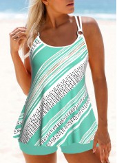 Mid Waisted Multi Stripe Print Tankini Set