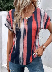Striped Lightweight Multi Color V Neck T Shirt