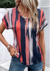 Striped Lightweight Multi Color V Neck T Shirt