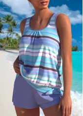 High Waisted Multi Stripe Print Bowknot Tankini Set