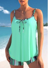 Mid Waisted Geometric Print Tie Tankini Set