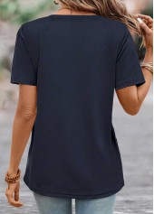 Striped Button Navy V Neck T Shirt