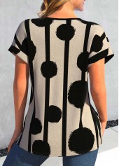 Round Neck Geometric Print Dark Camel T Shirt