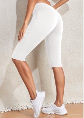 White Elastic Waist Mid Waisted Knee Length Leggings