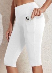 White Elastic Waist Mid Waisted Knee Length Leggings