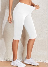White Elastic Waist Mid Waisted Knee Length Leggings