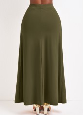 Pocket Olive Green A Line Drawastring Maxi Skirt