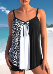 Bowknot Leopard Patchwork Black Tankini Top-No Bottom
