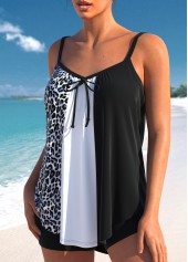 Bowknot Leopard Patchwork Black Tankini Top-No Bottom