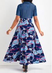 Chain Print Button Denim Blue Maxi Dress | Rosewe.com - USD $36.98