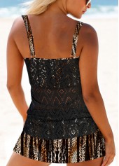 Mid Waisted Leopard Patchwork Black Tankini Set
