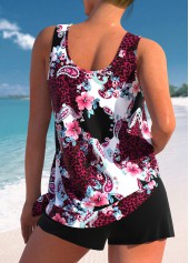 Mid Waisted Floral Print Bowknot Black Tankini Set