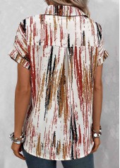 Striped Button Multi Color Shirt Collar Blouse