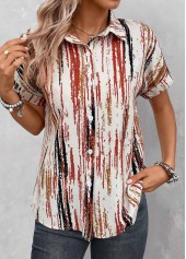 Striped Button Multi Color Shirt Collar Blouse