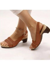 Vamp Band Dark Camel Peep Toe Mid Heel Sandals