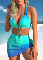 High Waisted Ombre Mesh Cyan Bikini Set
