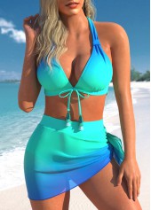 High Waisted Ombre Mesh Cyan Bikini Set