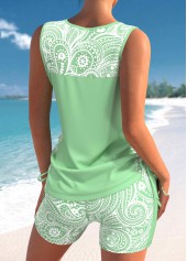 Mid Waisted Paisley Print Drawstring Tankini Set
