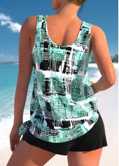 Mid Waisted Geometric Print Bowknot Tankini Set