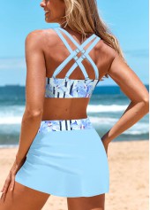 Mid Waisted Striped Criss Cross Bikini Set
