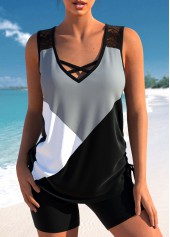 Patchwork Black Criss Cross Tankini Top-No Bottom